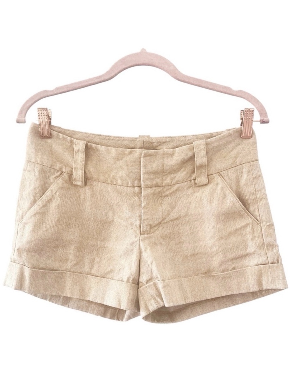 Alice + Olivia Beige Linen-Blend Cuffed Shorts